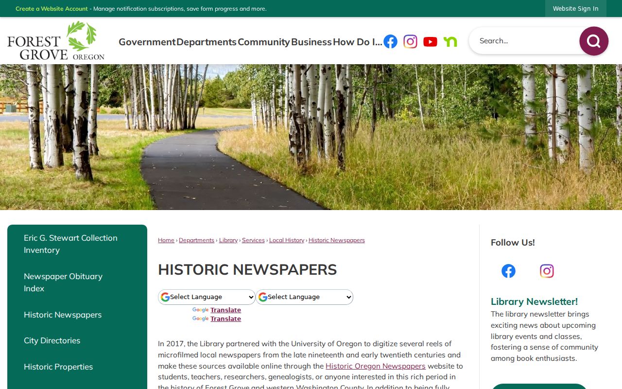 Forest Grove city directory historic newspaper collection
