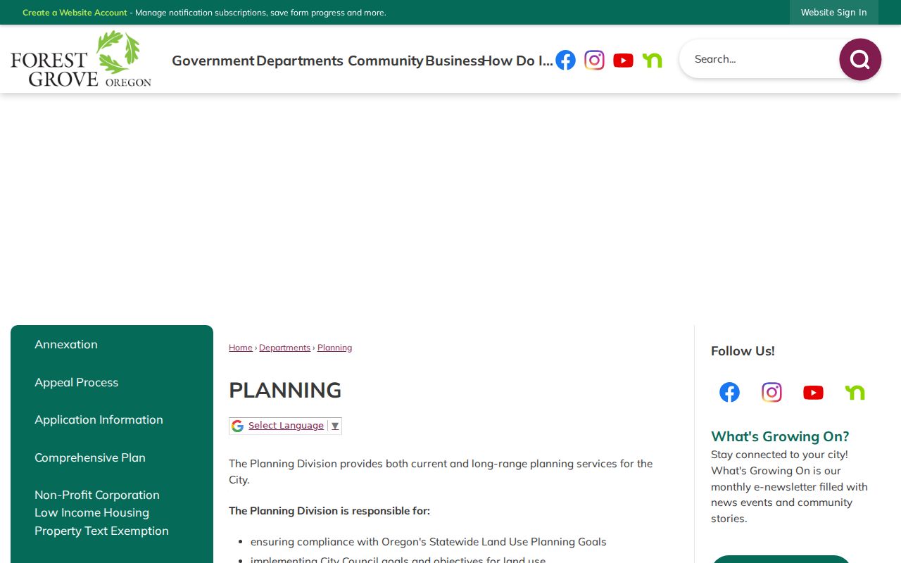 Forest Grove ZIP code directory Planning zoning resource