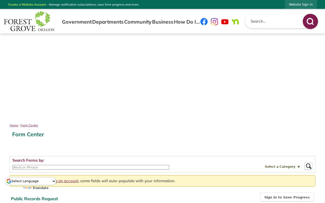 Forest Grove residents directory City Recorder public-records request form