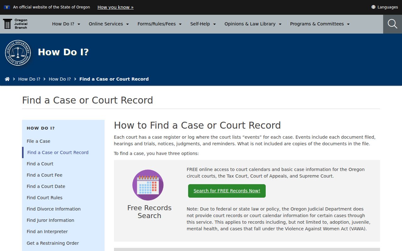 Forest Grove residents directory official Oregon court record search choices