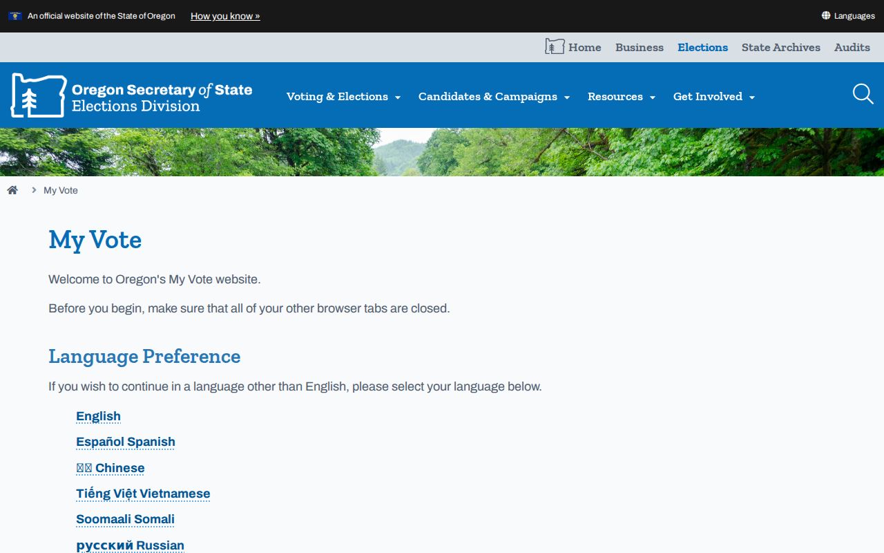 Forest Grove residents directory Oregon My Vote self-service screen